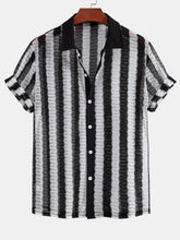 Hollow Out Stripe Textured Button Up Shirt — North Row | Front View