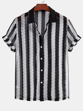 Hollow Out Stripe Textured Button Up Shirt — North Row | Front View
