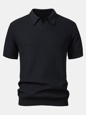 Wave Jacquard Knit V Neck Polo Shirt & Slim Fit Tapered Trousers — North Row | Flat Lay