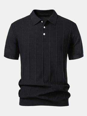 Stripe Jacquard Knit Polo Shirt & Straight Leg Ribbed Pants — North Row | Flat Lay
