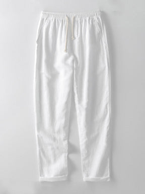 Geometric Jacquard Eyelet Cuban Shirt & Straight Leg Linen Pants — North Row | Model Wearing