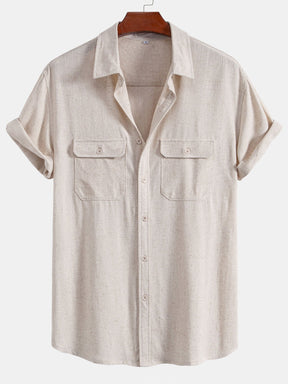 Linen Rayon Blend Pocket Utility Shirt & Straight Leg Linen Pants — North Row | Detail View