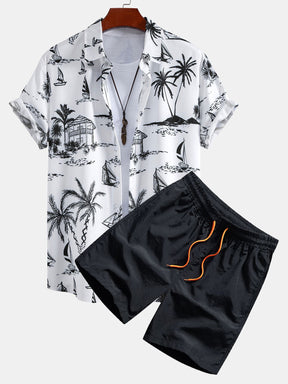 Island Sailing Print Button Up Shirt & Swim Shorts — North Row | Side View