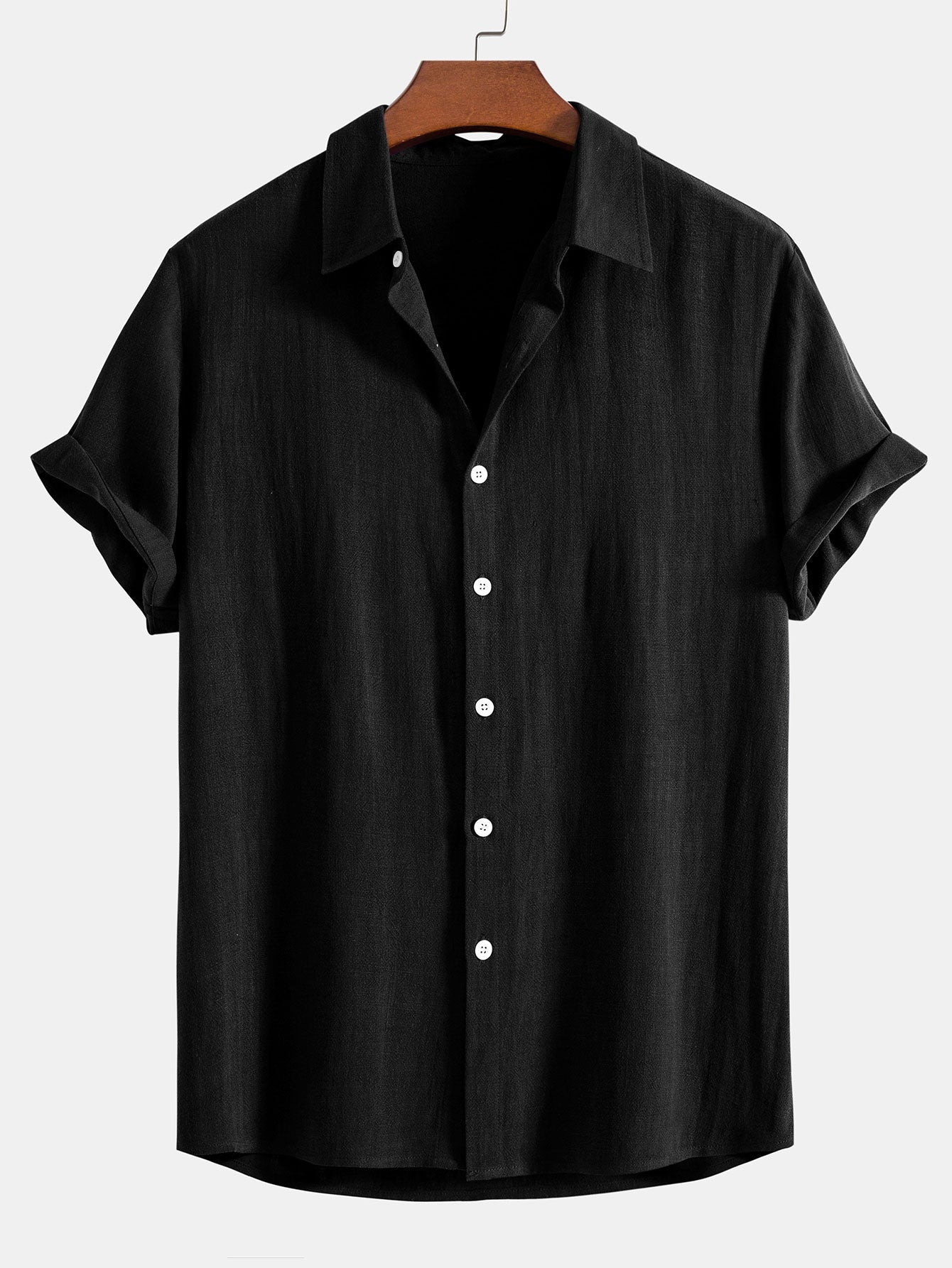 Linen Rayon Blend Button Up Shirt & Crinkled Textured Drawstring Shorts — North Row | Model Wearing