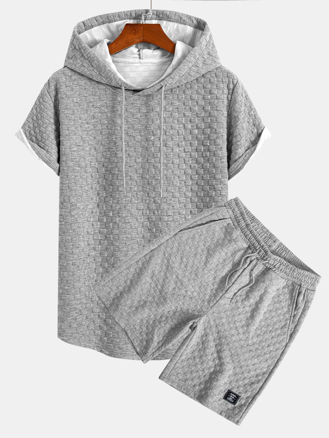 Checkerboard Jacquard  Arc Hem Hooded T-Shirt & Shorts — North Row | Back View