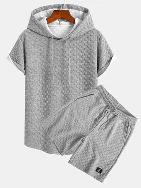 Checkerboard Jacquard  Arc Hem Hooded T-Shirt & Shorts — North Row | Back View