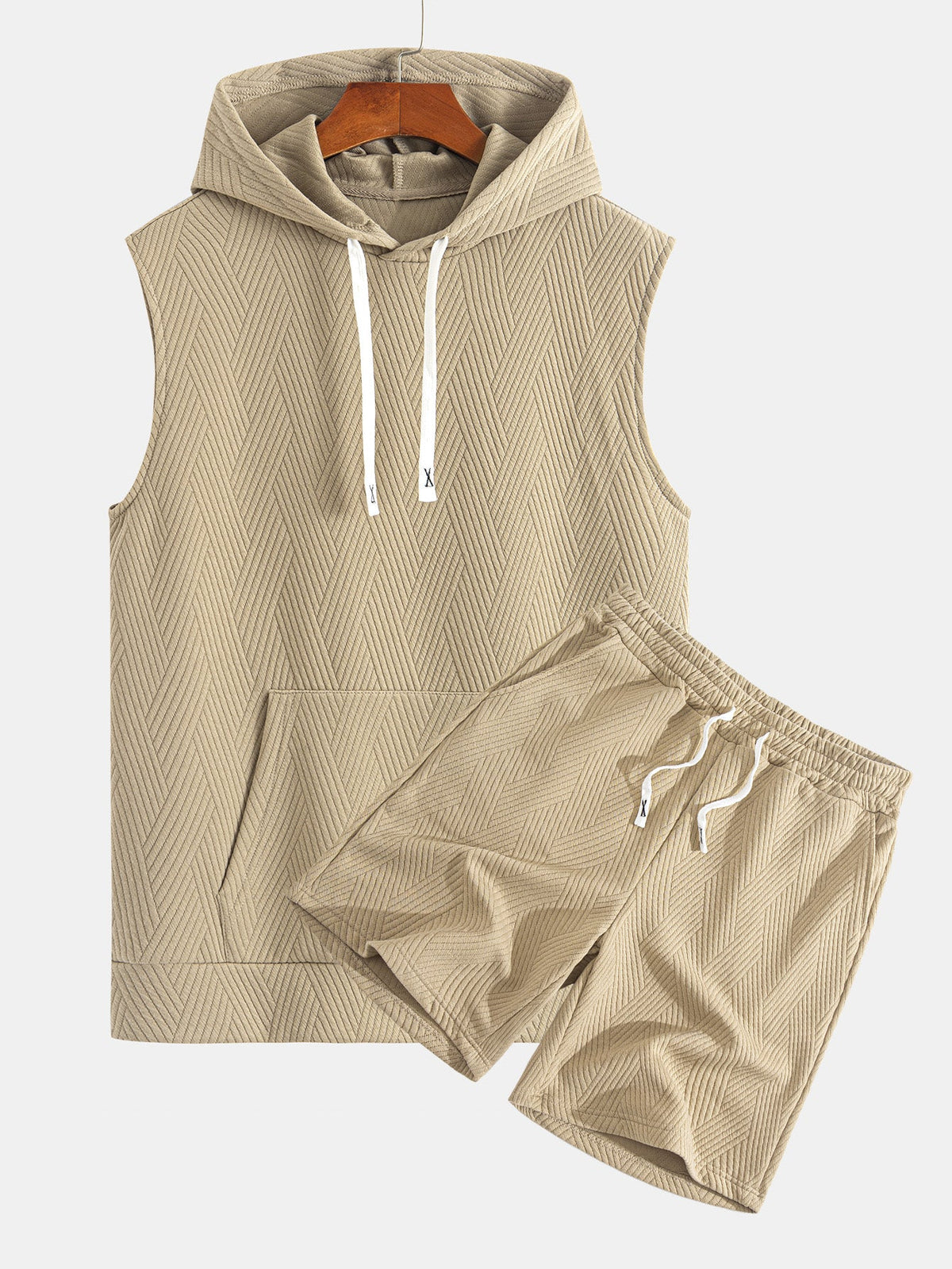 Striped Jacquard Sleeveless Hooded T-Shirt & Shorts — North Row | Front View