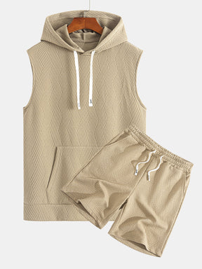 Striped Jacquard Sleeveless Hooded T-Shirt & Shorts — North Row | Front View