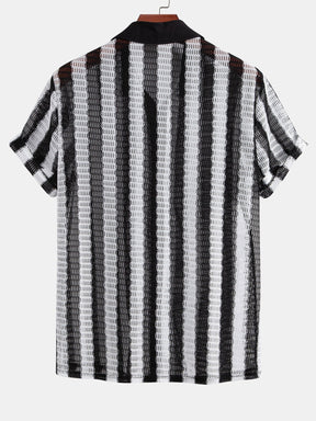 Hollow Out Stripe Textured Button Up Shirt — North Row | Side View