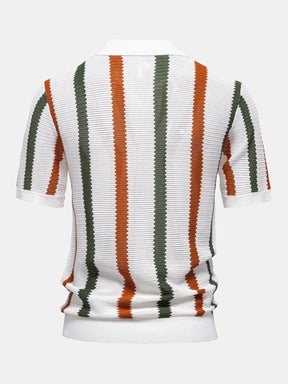 Stripe Knit V Neck Polo Shirt — North Row | Side View