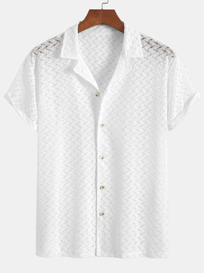 Hollow Out Textured Cuban Shirt — North Row | Front View
