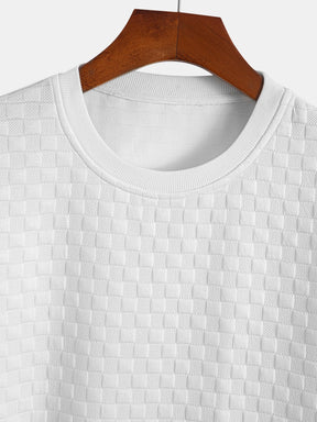 Checkerboard Jacquard  Arc Hem T-Shirt — North Row | Collar Detail