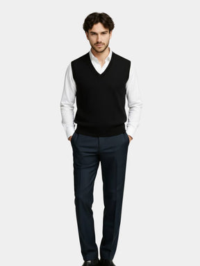 100% Cashmere V Neck Knit Vest — North Row | Back View