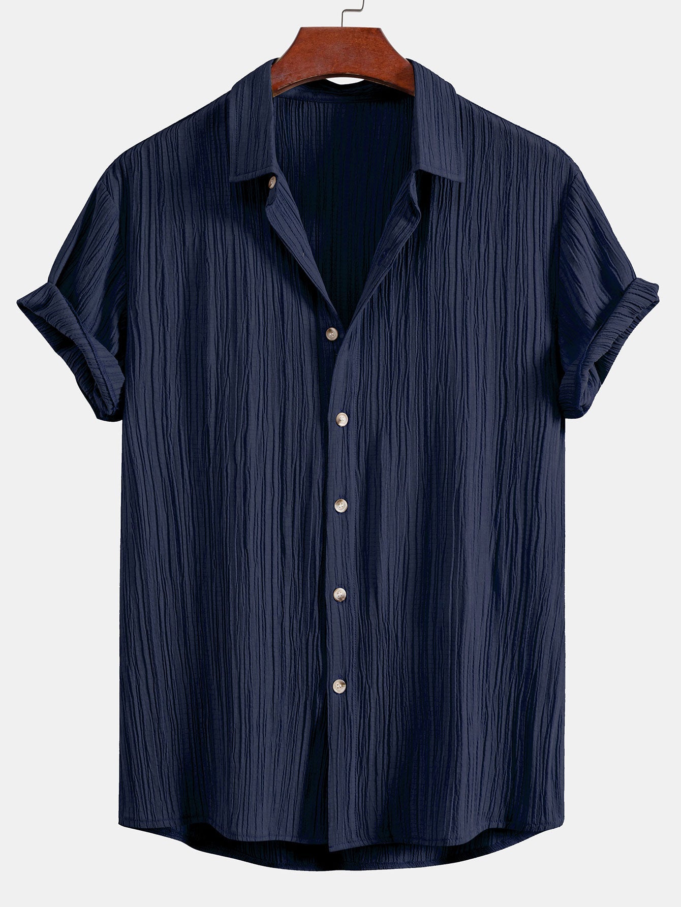 Crinkled Textured Button Up Shirt & Crinkled Textured Drawstring Shorts — North Row | Texture Detail