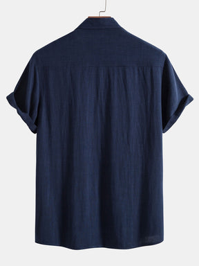 Linen Rayon Blend Button Up Shirt & Straight Leg Linen Pants — North Row | Texture Detail