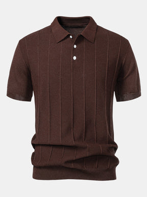 Stripe Jacquard Knit Polo Shirt & Straight Leg Ribbed Pants — North Row | Model Wearing