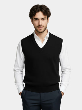 100% Cashmere V Neck Knit Vest — North Row | Front View