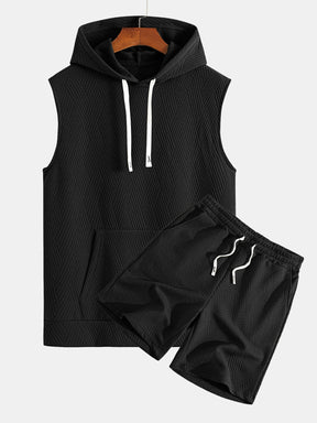 Striped Jacquard Sleeveless Hooded T-Shirt & Shorts — North Row | Back View