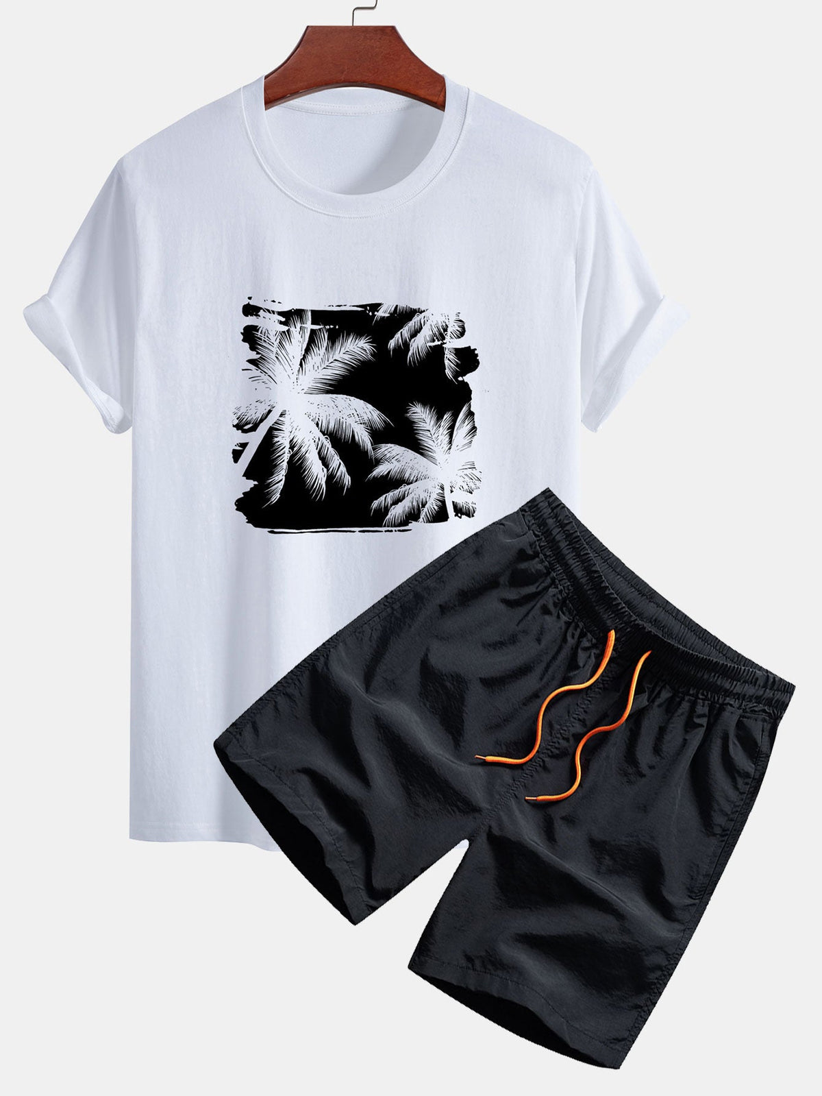 Regular Fit Palm Trees Silhouette Print Cotton T-Shirt & Swim Shorts — North Row | Side View