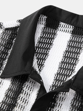Hollow Out Stripe Textured Button Up Shirt — North Row | Back View