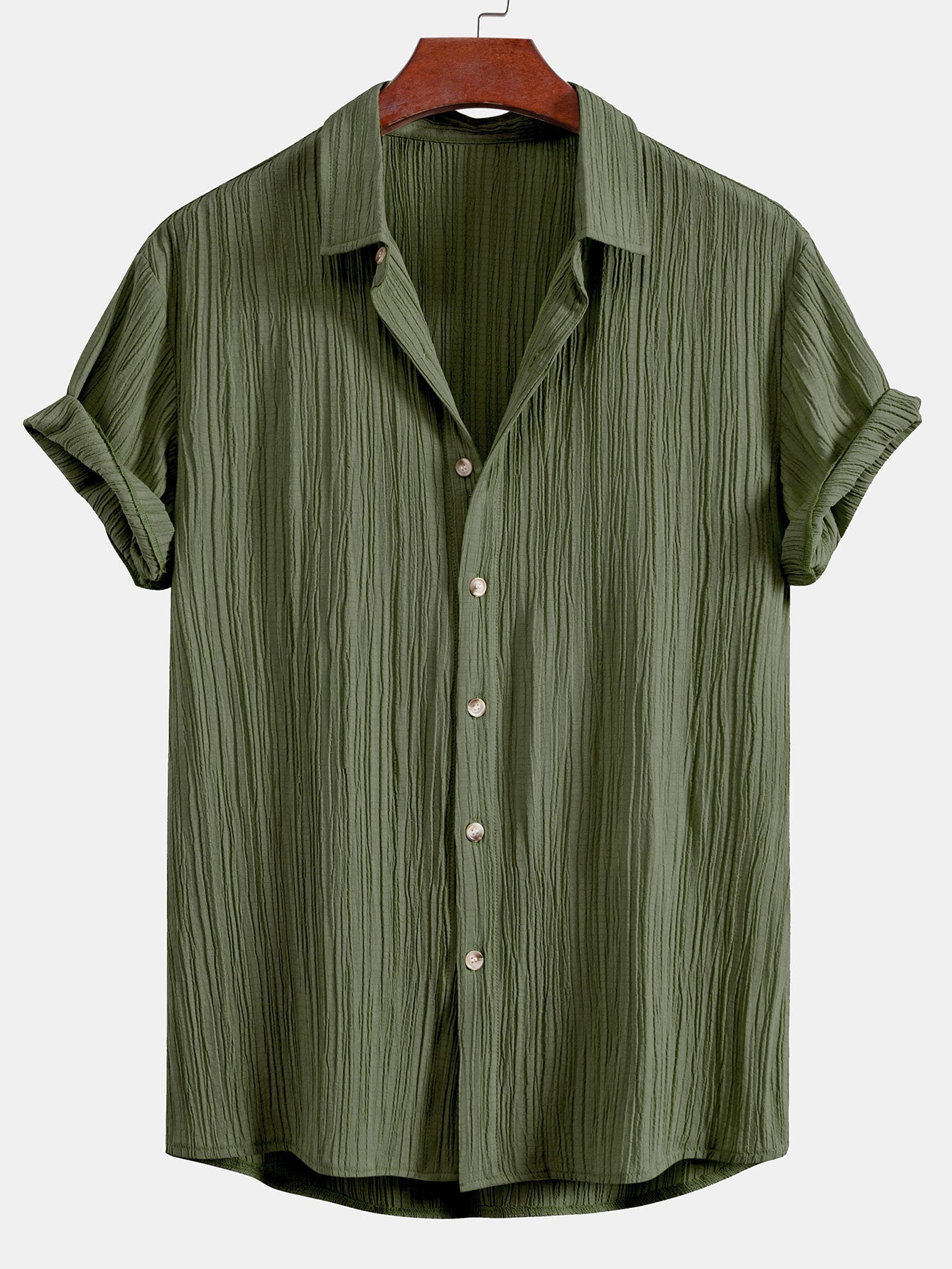 Crinkled Textured Button Up Shirt & Crinkled Textured Drawstring Shorts — North Row | Close-Up