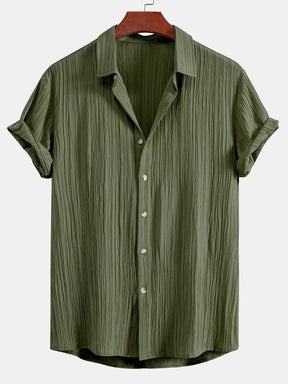 Crinkled Textured Button Up Shirt & Crinkled Textured Drawstring Shorts — North Row | Close-Up