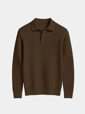 Elegant Open Collar Long Sleeve Polo — North Row | Collar Detail