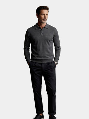 Wool Knit Button Up Polo Pullover — North Row | Back View