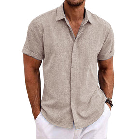 【24-hour shipping out】Men's Solid Color Lapel Cotton Linen Short Sleeve Shirt 82339241X — North Row | Lifestyle