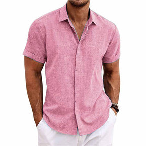【24-hour shipping out】Men's Solid Color Lapel Cotton Linen Short Sleeve Shirt 82339241X — North Row | Flat Lay