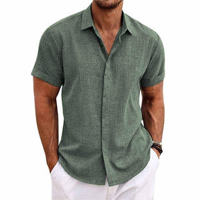 【24-hour shipping out】Men's Solid Color Lapel Cotton Linen Short Sleeve Shirt 82339241X — North Row | Texture Detail