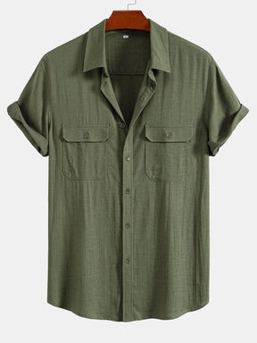 Linen Rayon Blend Pocket Utility Shirt & Straight Leg Linen Pants — North Row | Close-Up