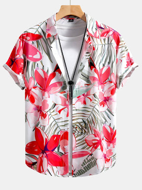 Flower Plants Print Button Up Shirt & Swim Shorts — North Row | Collar Detail