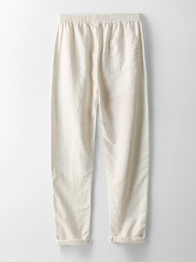 Geometric Jacquard Eyelet Cuban Shirt & Straight Leg Linen Pants — North Row | View 15
