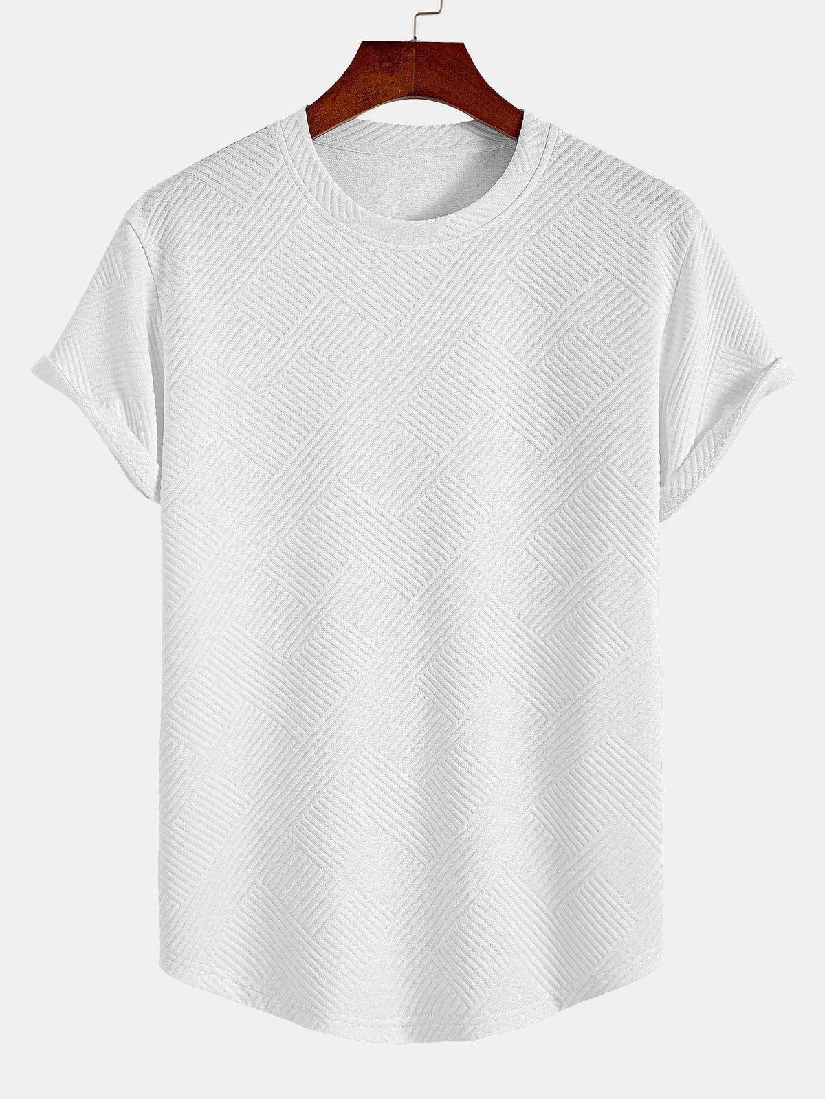 Short Sleeve Stripe Jacquard Arc Hem T-Shirt — North Row | Detail View