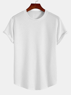 Short Sleeve Stripe Jacquard Arc Hem T-Shirt — North Row | Detail View
