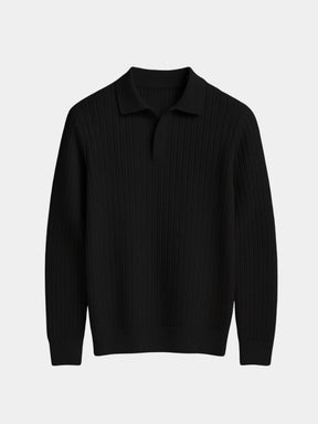 Elegant Open Collar Long Sleeve Polo — North Row | Full Length