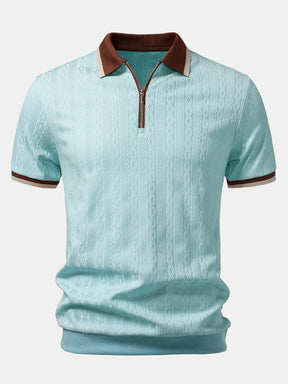 Contrast Trim Textured Zipper Knit Polo — North Row | Texture Detail