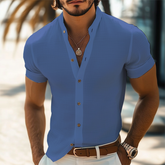 Men's Summer Basic Stand Collar Textured Short Sleeve Shirt MTA1316F2U — North Row | Lifestyle