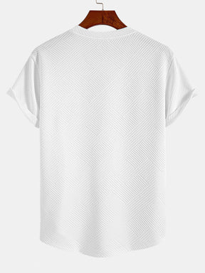 Short Sleeve Stripe Jacquard Arc Hem T-Shirt — North Row | Texture Detail