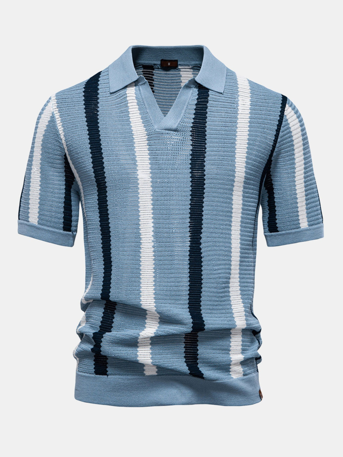 Stripe Knit V Neck Polo Shirt — North Row | Lifestyle