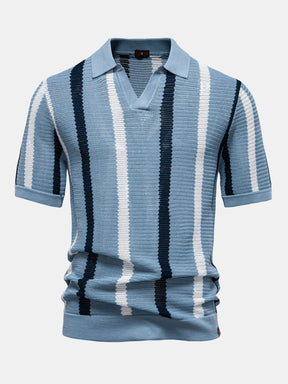 Stripe Knit V Neck Polo Shirt — North Row | Lifestyle