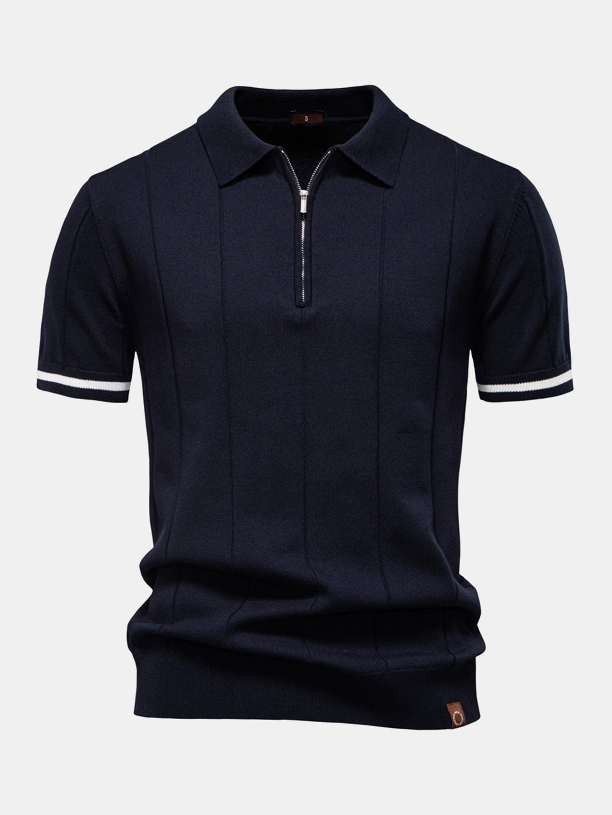 Contrast Trim Zipper Knit Polo Shirt & Slim Fit Tapered Trousers — North Row | Side View