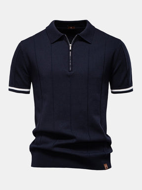 Contrast Trim Zipper Knit Polo Shirt & Slim Fit Tapered Trousers — North Row | Side View