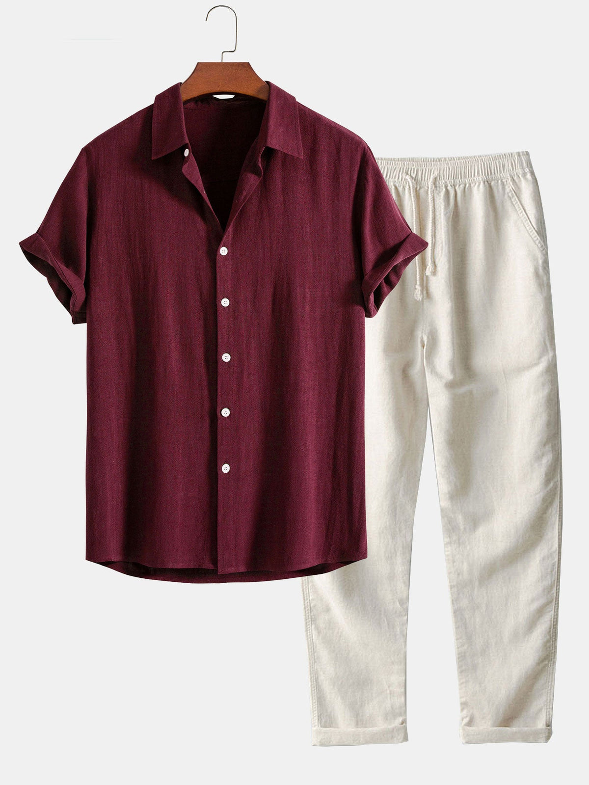 Linen Rayon Blend Button Up Shirt & Straight Leg Linen Pants — North Row | Worn Look