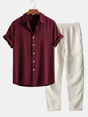 Linen Rayon Blend Button Up Shirt & Straight Leg Linen Pants — North Row | Worn Look