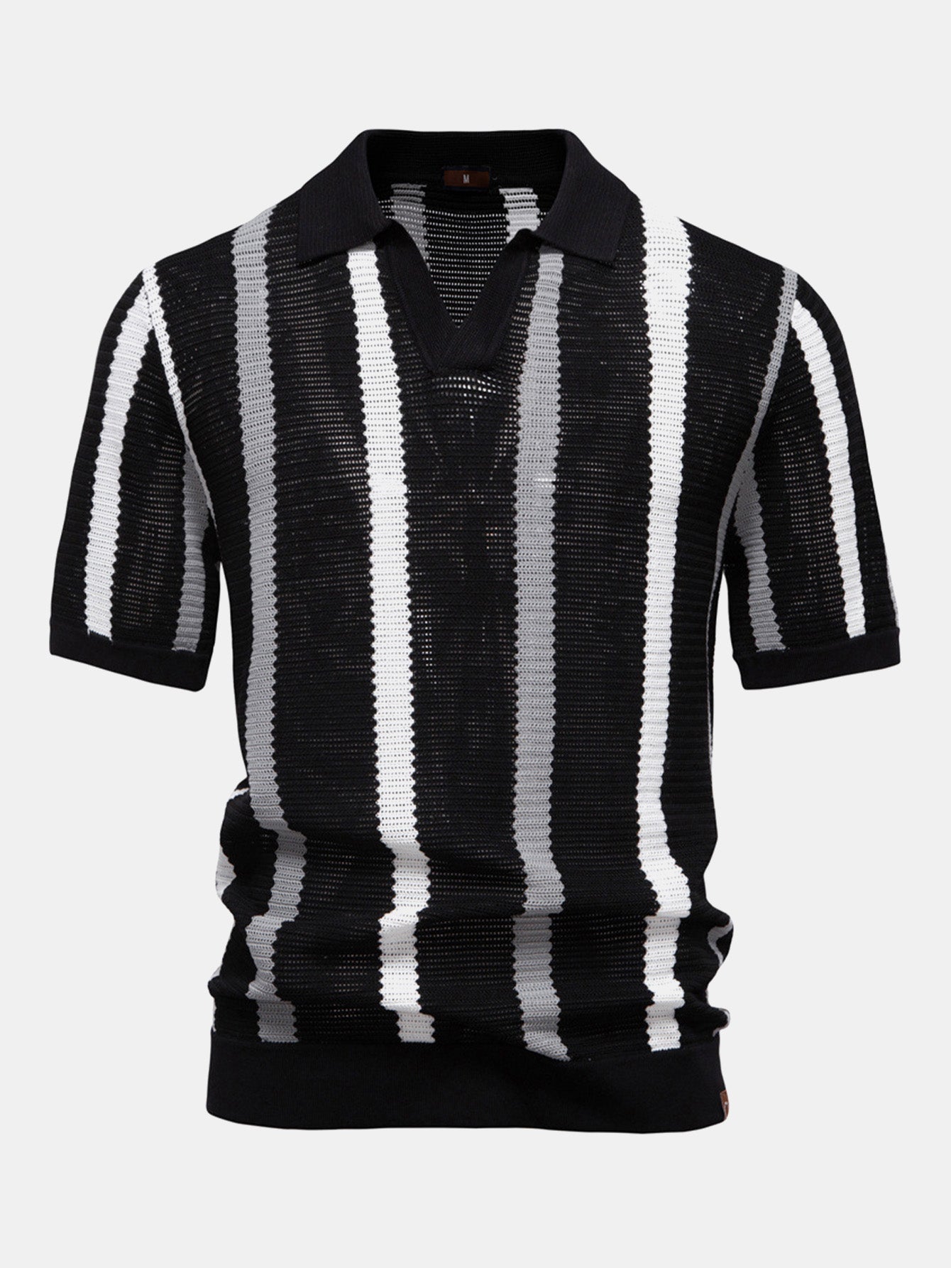 Stripe Knit V Neck Polo Shirt & Straight Leg Linen Pants — North Row | View 13