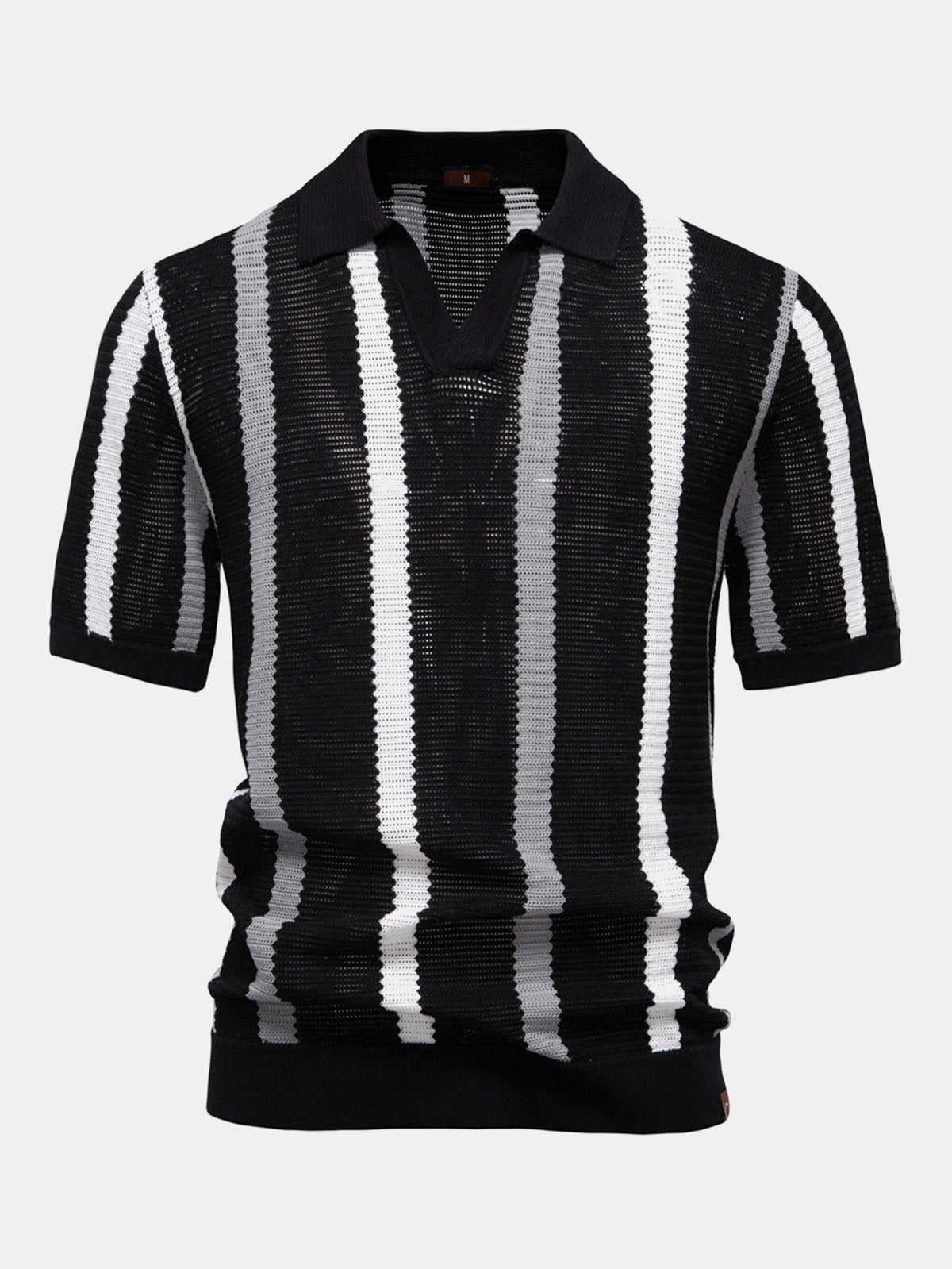 Stripe Knit V Neck Polo Shirt — North Row | Worn Look