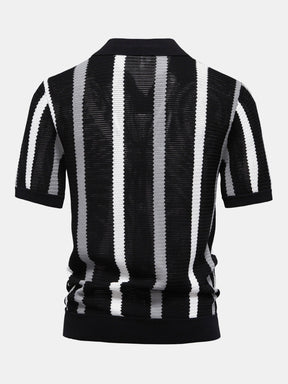 Stripe Knit V Neck Polo Shirt & Straight Leg Linen Pants — North Row | View 14