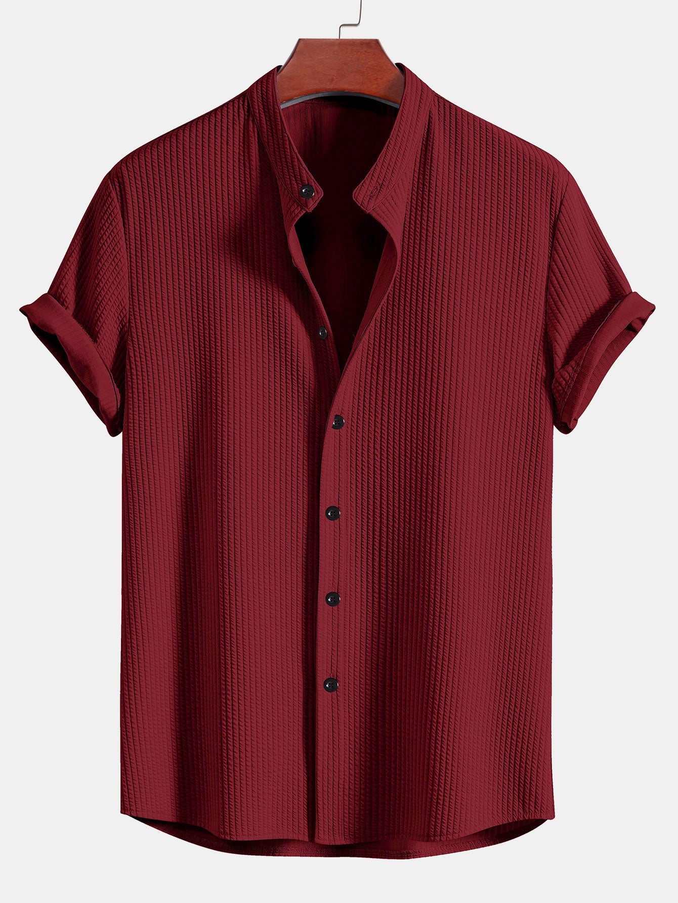 Muscle Fit Ribbed Stand Collar Shirt — North Row | Worn Look